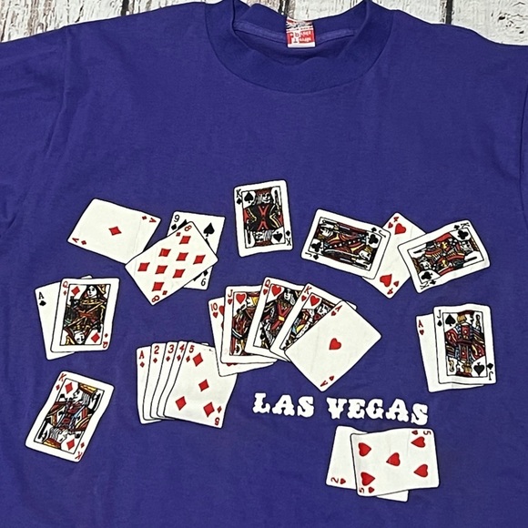 Vintage 80s Souvenir Destination Las Vegas Sin City Travel Crewneck Purple Tee - Picture 3 of 4